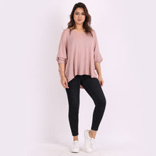 Load image into Gallery viewer, Italian Pink V-Neck Heart Pattern Oversized Lagenlook Knitted Jumper