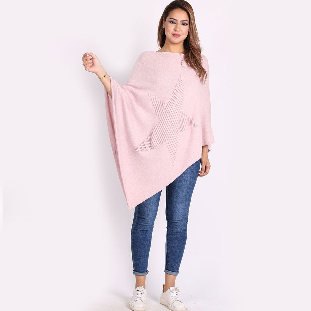 Italian Pink Knitted Lagenlook Star Poncho
