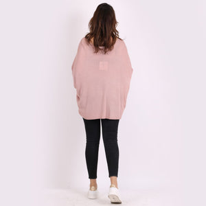 Italian Pink V-Neck Heart Pattern Oversized Lagenlook Knitted Jumper