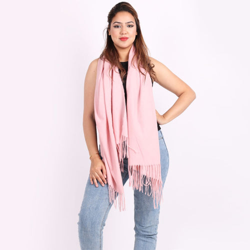 Italian Pink Plain Braided Tassels Lana Wool Scarf