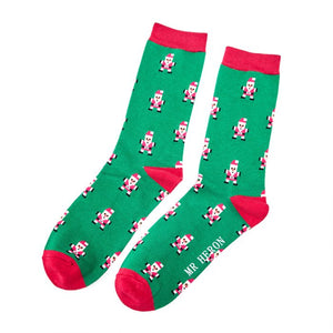 Mr Heron Green Pixel Santa Socks