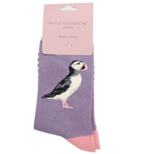 Load image into Gallery viewer, Miss Sparrow Dusky Purple Puffin Stripes Socks