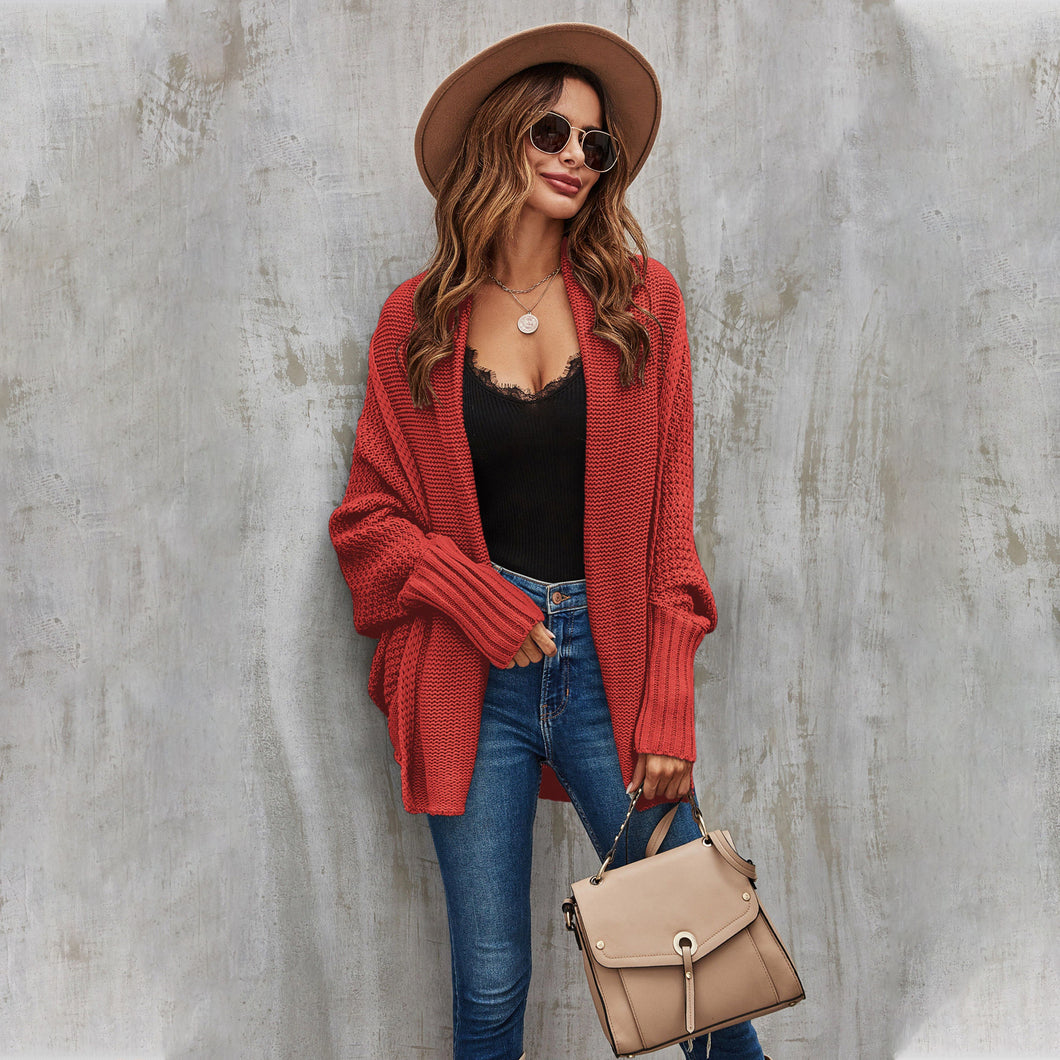 Red One Size Chunky Pleat Oversized Cardigan