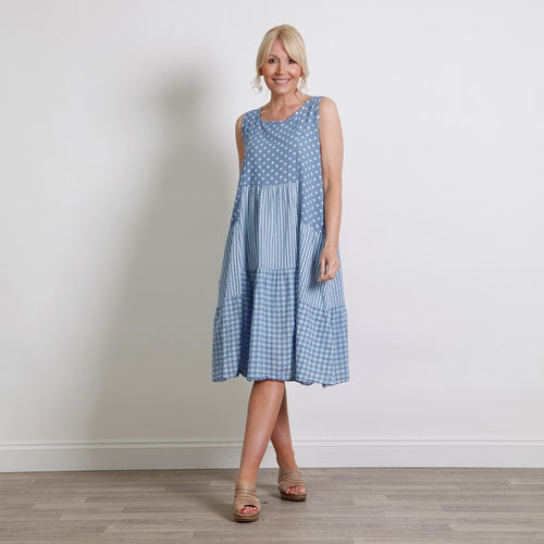 Goose Island Blue Three Pattern Print Dress
