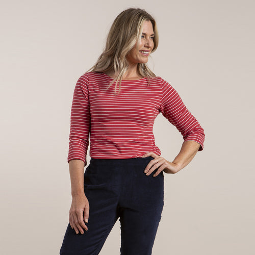 Lily & Me Red & Ecru Monica Top Mini Stripe