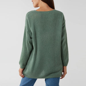 Italian Sage V-Neck Metallic Star Knit Jumper