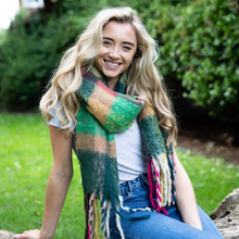 Load image into Gallery viewer, Miss Sparrow Green Vibrant Checks Scarf