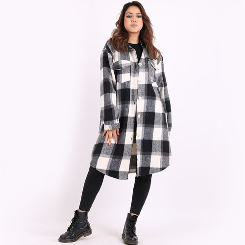 Italian Black Check Print Plus Size Lagenlook Cotton Shacket