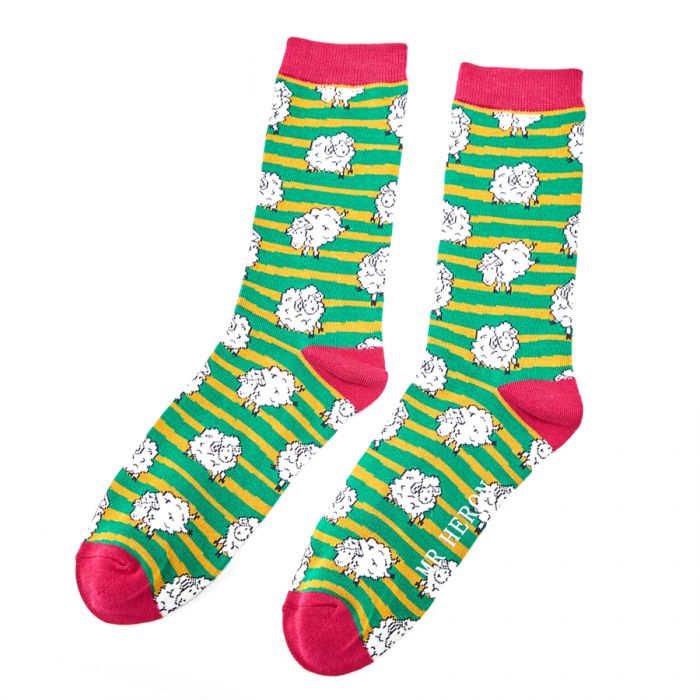 Mr Heron Green Sheep & Stripes Socks