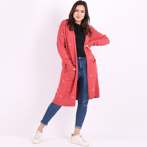 Italian Sugar Poppy Polka Dots Open Front Knitted Lagenlook Drape Cardigan