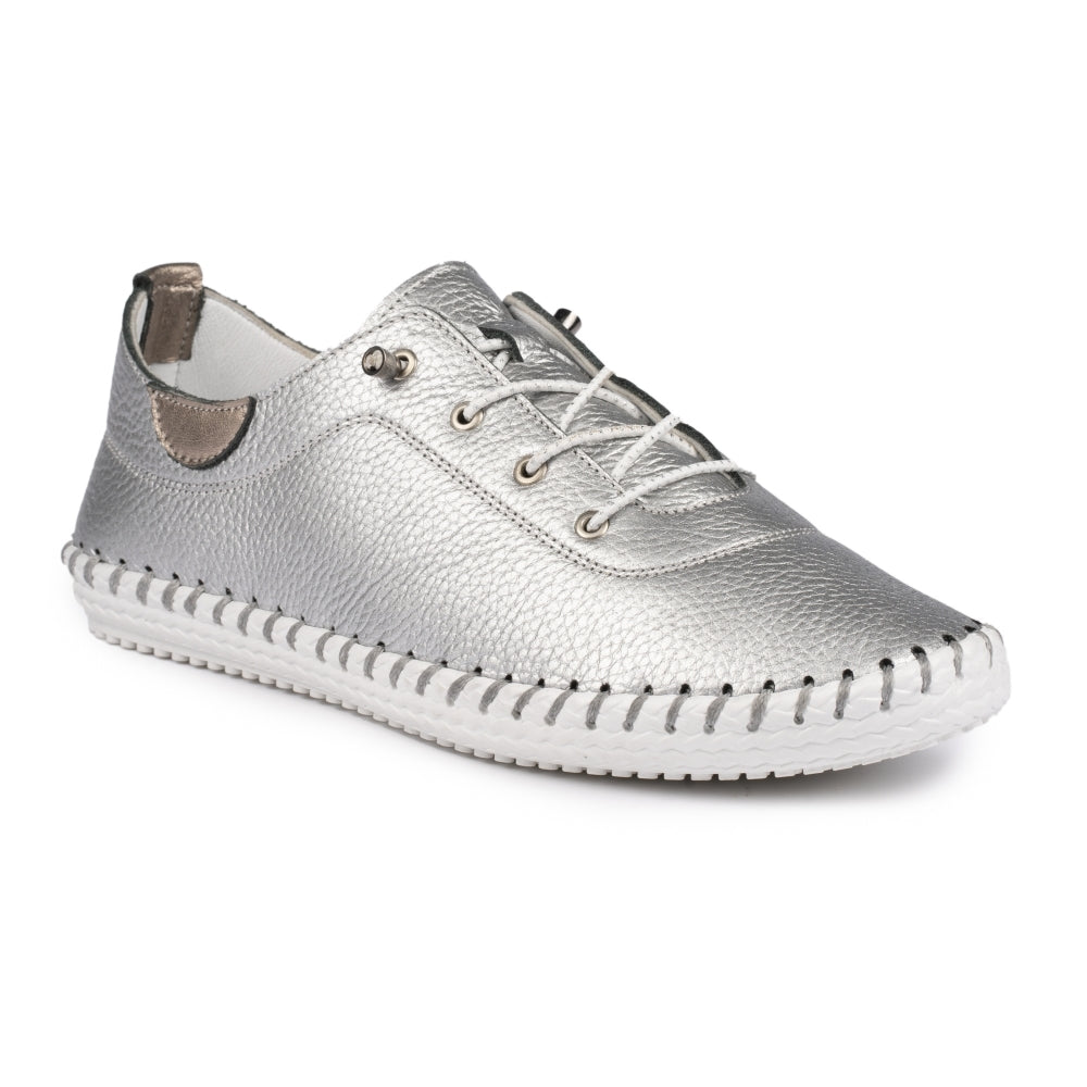 Lunar St Ives Leather Plimsoll SIlver
