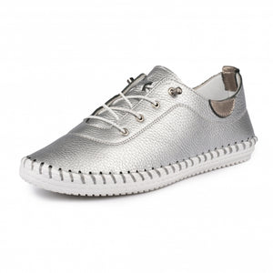 Lunar St Ives Leather Plimsoll SIlver