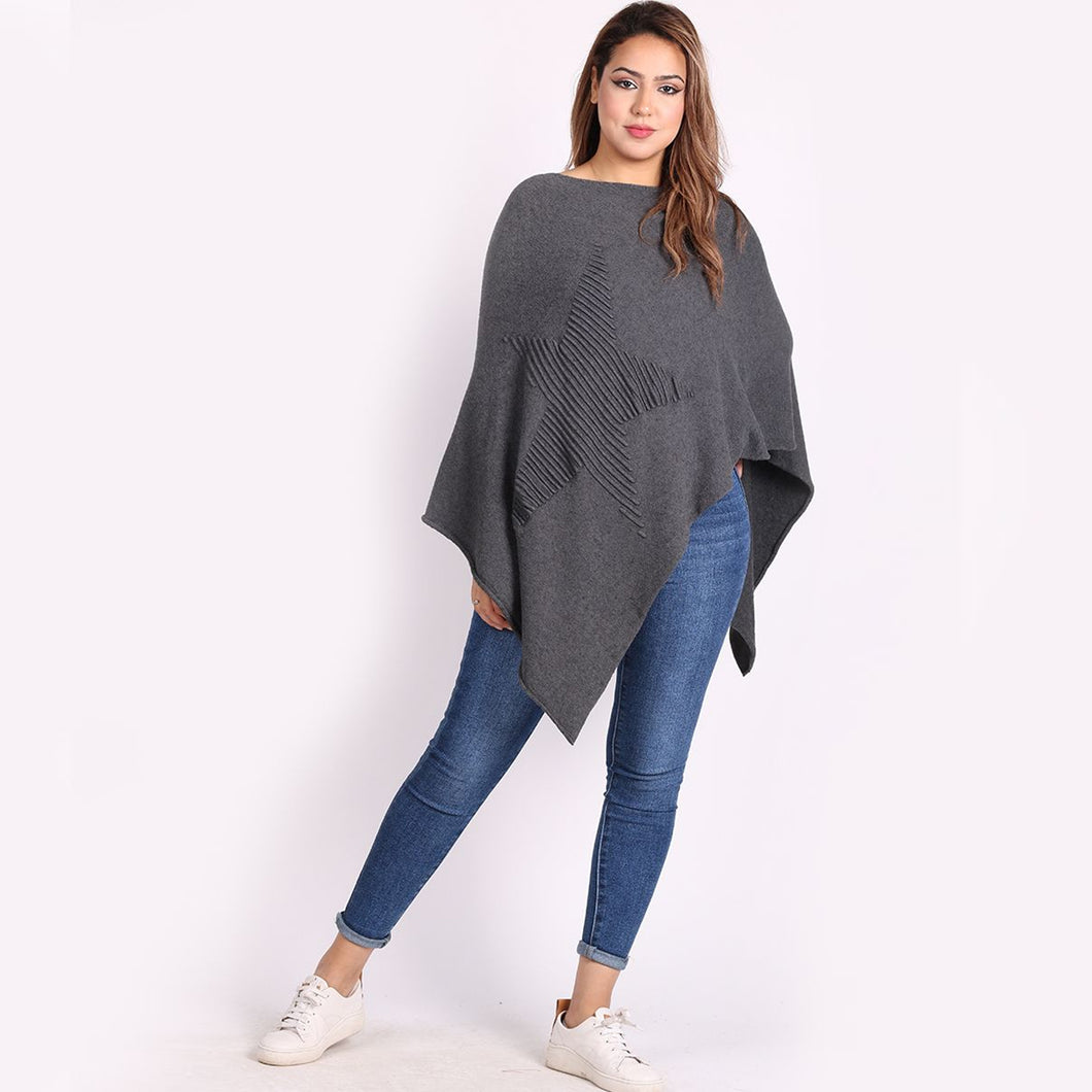 Italian Charcoal Knitted Lagenlook Star Poncho