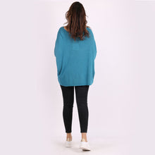 Load image into Gallery viewer, Italian Teal V-Neck Heart Pattern Oversized Lagenlook Knitted Jumper