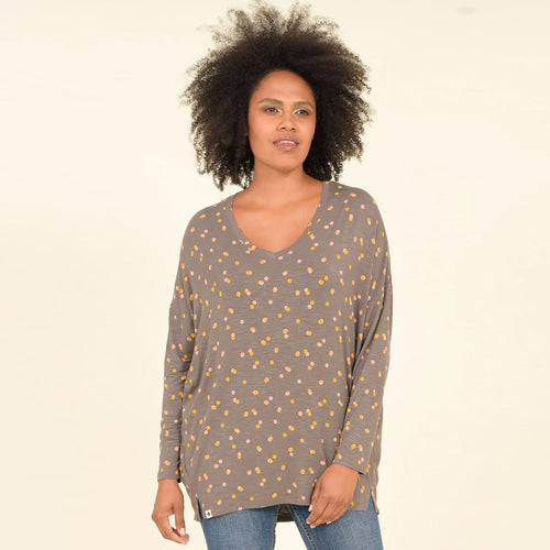 Brakeburn Grey Dotty Loose Fit Long Sleeve Top