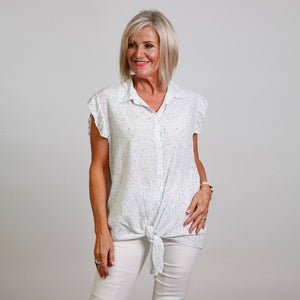 Goose Island White Short Sleeve Tie Front Blouse