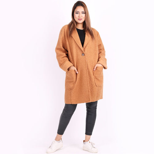 Italian Camel Front Buttoned Lagenlook Boiled Wool Teddy Coat