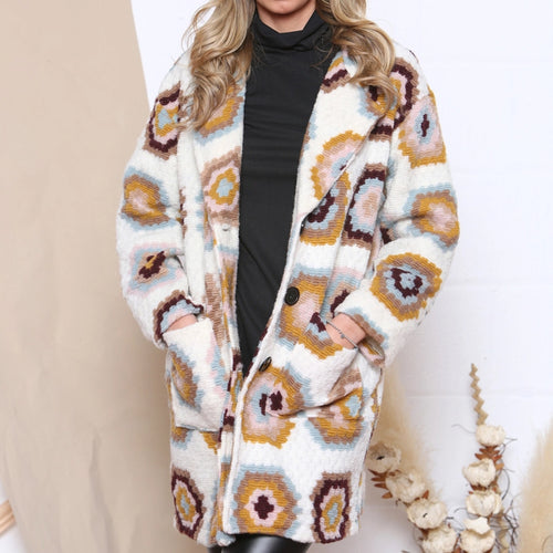 Italian White Breasted Flower Print Coat