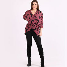 Load image into Gallery viewer, Italian Wine Leopard Print Cowl Neck Twisted Cross Over Lagenlook Top