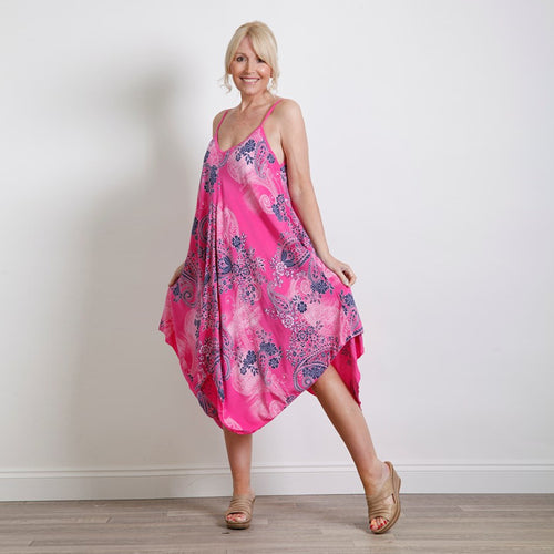 Goose Island Fuchsia Strappy Paisley Print Sundress