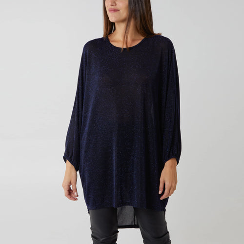 Italian Navy Dip Hem Glitter Tunic