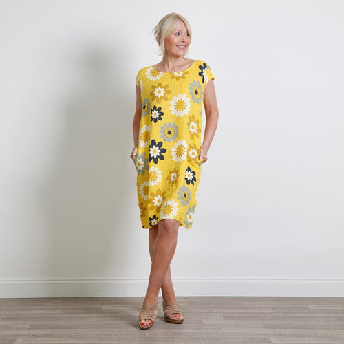 Goose Island Yellow Linen Daisy Flower Dress