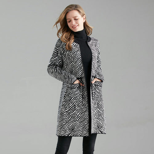 Italian Zebra Print Drawstring Waist Knitted Cardigan